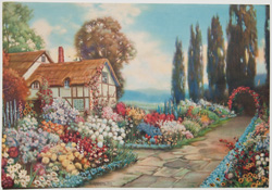vintage calendar art with cottages, cabins, etc. circa 1930s-1940s